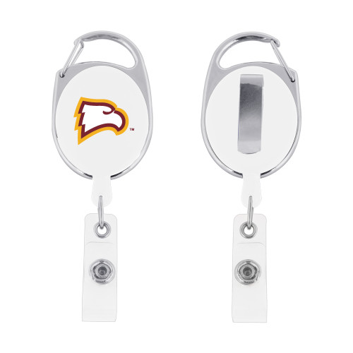  White Oval Retractable Badge Holder w/Clip - Primary Mark