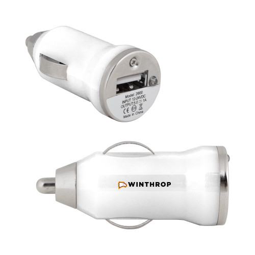  On the Go White Car Charger - Athletic Wordmark Horizontal