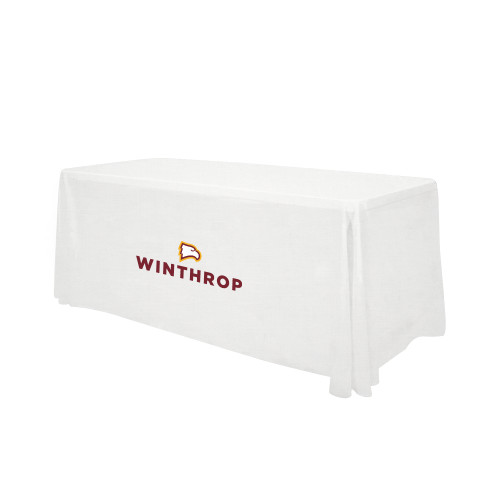  White 6 foot Table Throw - Athletic Wordmark Stacked