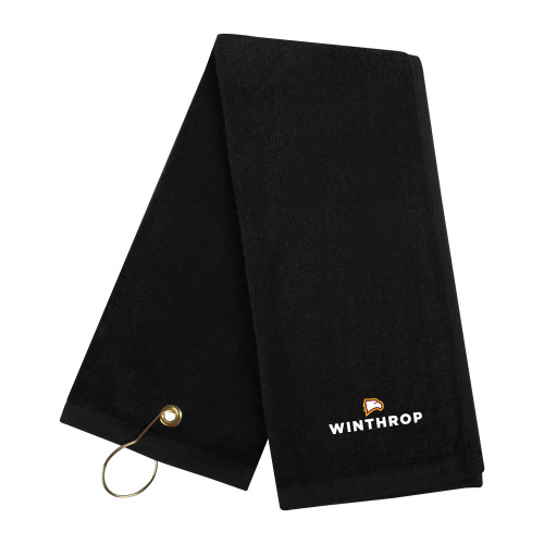  Black Golf Towel - Athletic Wordmark Stacked