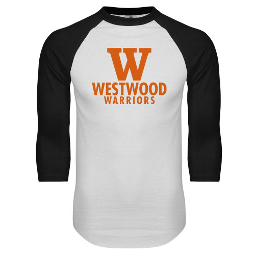  White/Black Raglan Baseball T Shirt - W Westwood Warriors