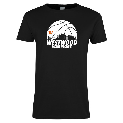  Womens Black Short Sleeve Tee - Skyline in Basketball