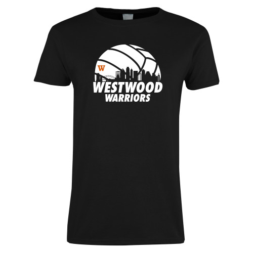  Womens Black Short Sleeve Tee - Skyline in Volleyball