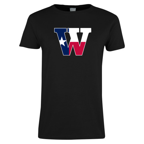  Womens Black Short Sleeve Tee - W Texas Flag