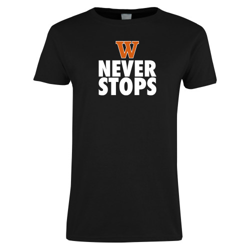  Womens Black Short Sleeve Tee - W Never Stops