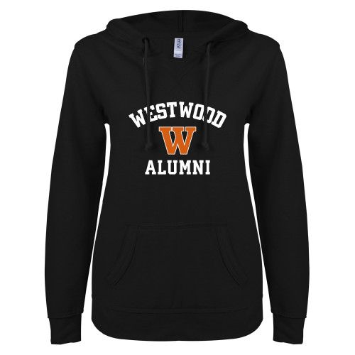  ENZA Womens Black V Notch Raw Edge Fleece Hoodie - Alumni