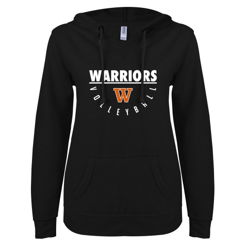  ENZA Womens Black V Notch Raw Edge Fleece Hoodie - Volleyball Bar