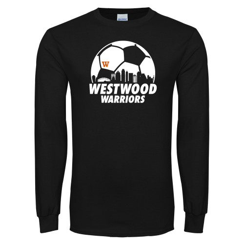  Black Long Sleeve T Shirt - Skyline in Soccer Ball