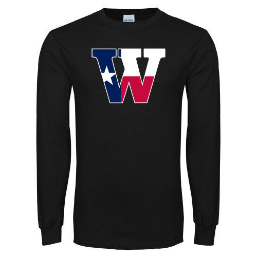  Black Long Sleeve T Shirt - W Texas Flag