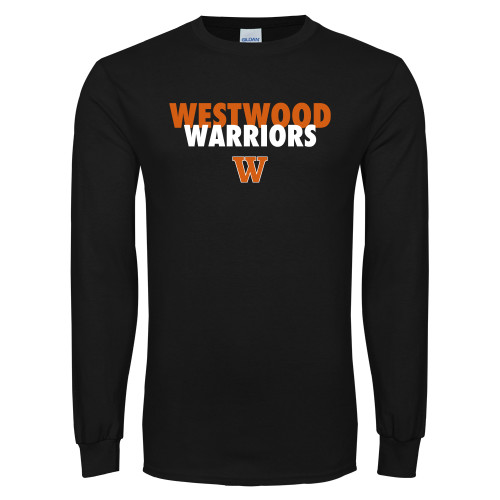  Black Long Sleeve T Shirt - Westwood Warriors Stacked