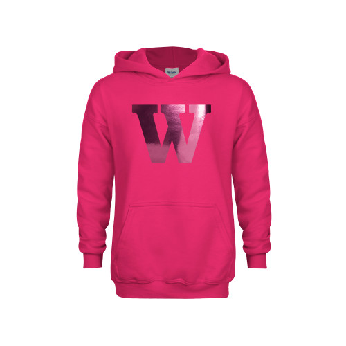  Youth Hot Pink Fleece Hoodie - W Foil