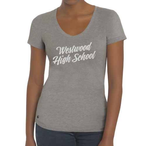  Fall Rush Ladies Athletic Grey V Neck Tee - C White Soft Glitter