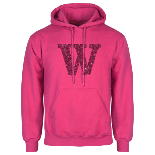  Womens Fuchsia Fleece Hoodie - M Hot Pink Glitter