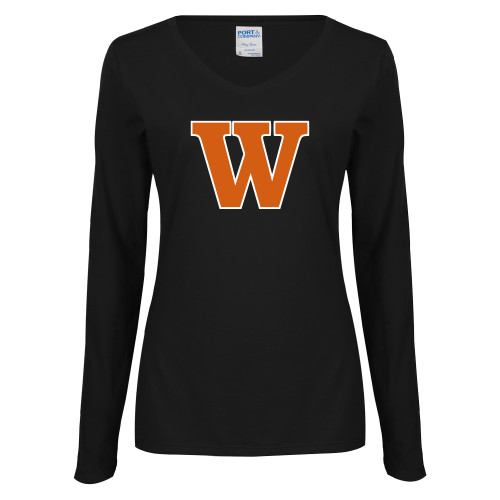  Womens Black Long Sleeve V Neck Tee  - W