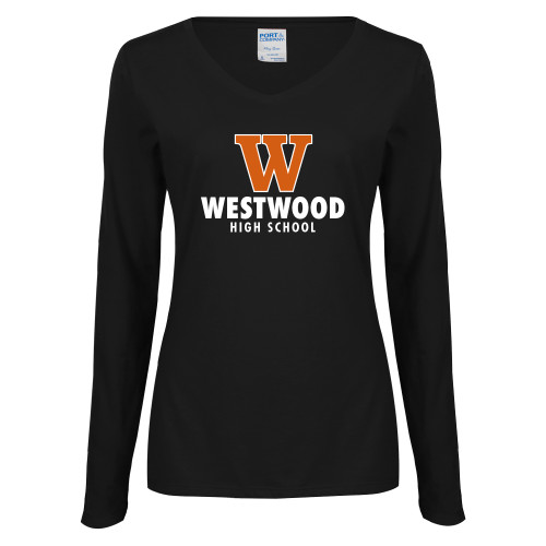  Womens Black Long Sleeve V Neck Tee  - W Westwood High School Stacked
