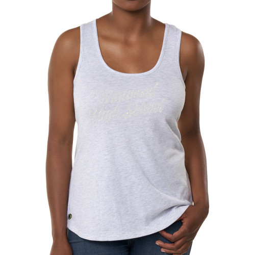  Fall Rush Ladies Ash Grey Tank - C White Soft Glitter