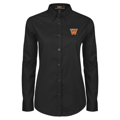  Womens Black Twill Button Down Long Sleeve  - W
