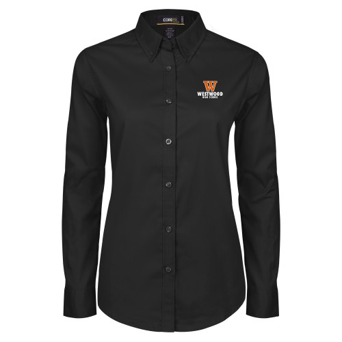  Womens Black Twill Button Down Long Sleeve  - W Westwood High School Stacked