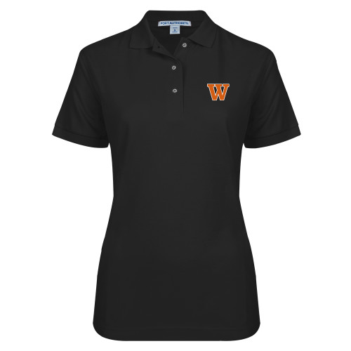  Womens Silk Touch Black Pique Polo - W