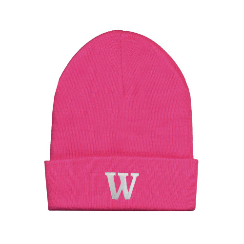  Fleece Lined Neon Pink Knit Beanie - W