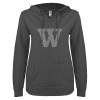 Thumbnail image for  ENZA Womens Dark Heather V Notch Raw Edge Fleece Hoodie