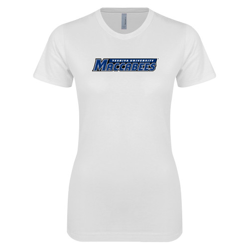  Next Level Womens White Boyfriend Tee - Yeshiva University Maccabees