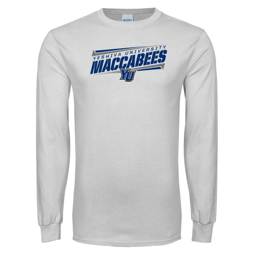  White Long Sleeve T Shirt - Slanted Maccabees Stencil