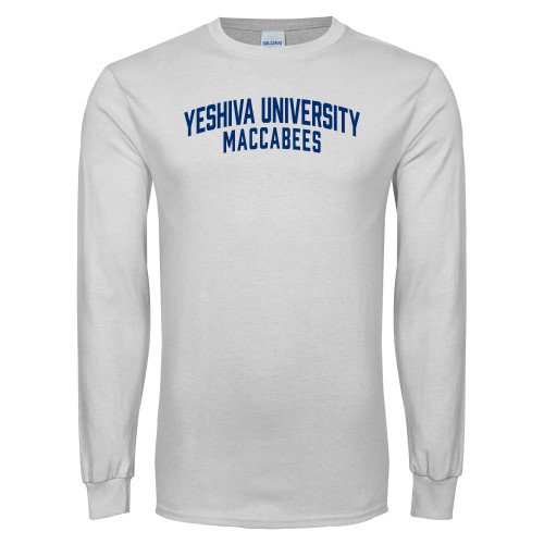  White Long Sleeve T Shirt - Yeshiva University Maccabees Arched