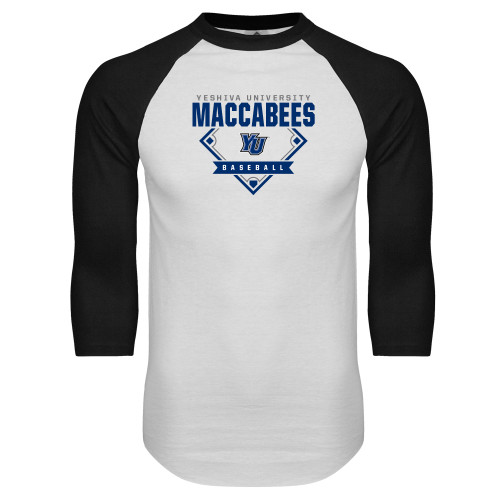  White/Black Raglan Baseball T Shirt - Maccabees Baseball Diamond