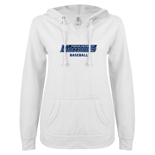 Yeshiva ENZA Womens White V Notch Raw Edge Fleece Hoodie
