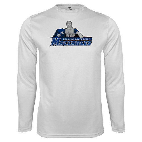  White Performance Long Sleeve Shirt - Primary Logo