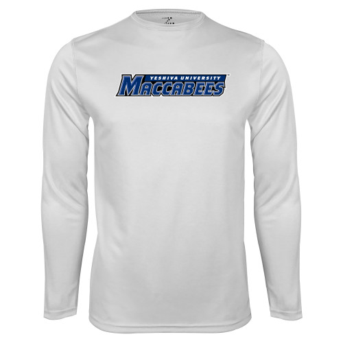  White Performance Long Sleeve Shirt - Yeshiva University Maccabees