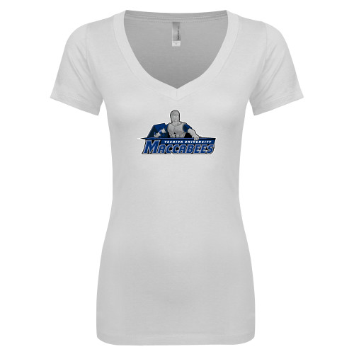  Next Level Womens White Ideal V Tee - Primary Logo