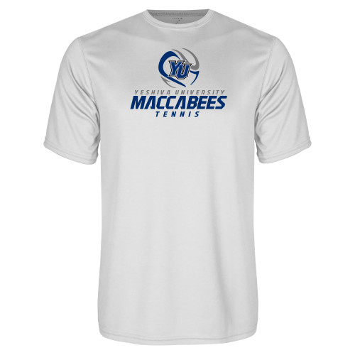  White Performance Tee - Maccabees Tennis Stacked