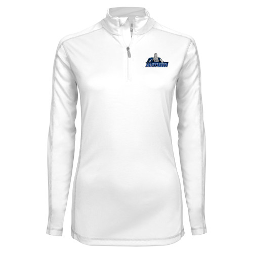  Syntrel Womens White Interlock 1/4 Zip - Primary Logo