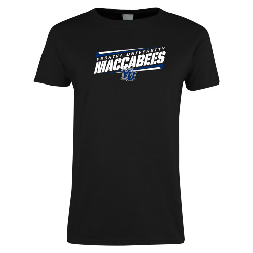  Womens Black Short Sleeve Tee - Slanted Maccabees Stencil