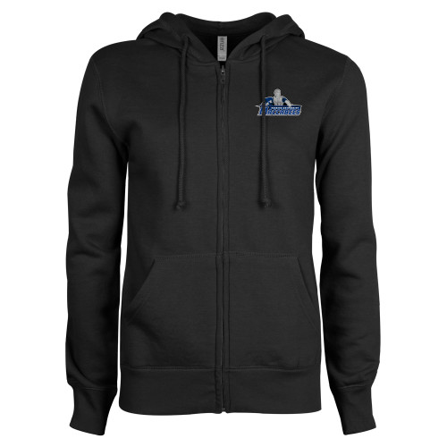  ENZA Womens Black Fleece Full Zip Hoodie - Primary Logo