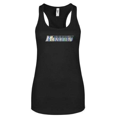  Next Level Womens Black Racerback Tank  - Yeshiva University Maccabees Foil