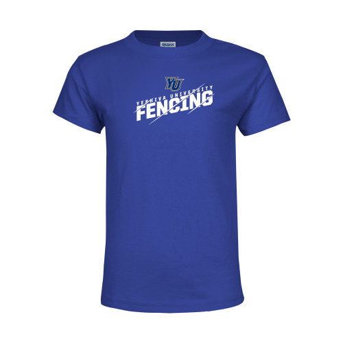  Youth Royal T Shirt - Yeshiva University Fencing Slashed