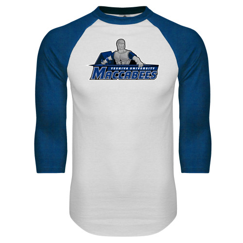 Yeshiva White/Royal Raglan Baseball T Shirt