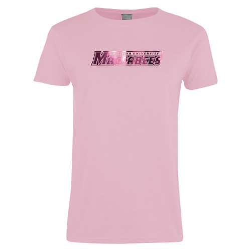  Womens Pink Short Sleeve Tee - Yeshiva University Maccabees Foil