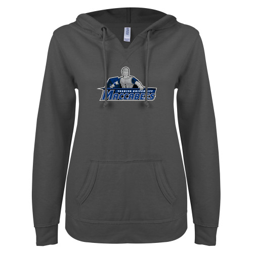 Main Image for  ENZA Womens Dark Heather V Notch Raw Edge Fleece Hoodie