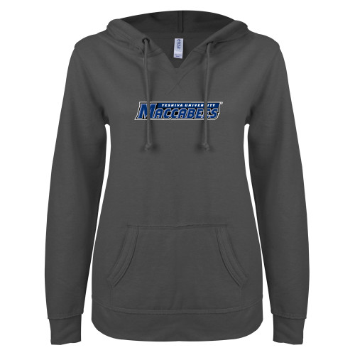 Main Image for  ENZA Womens Dark Heather V Notch Raw Edge Fleece Hoodie