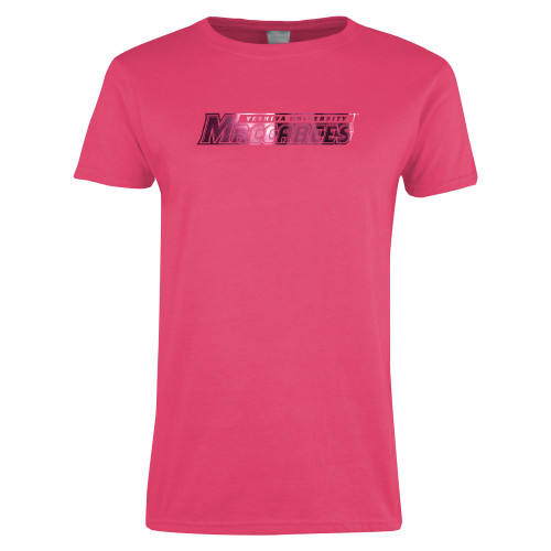  Womens Hot Pink Short Sleeve Tee - Yeshiva University Maccabees Foil