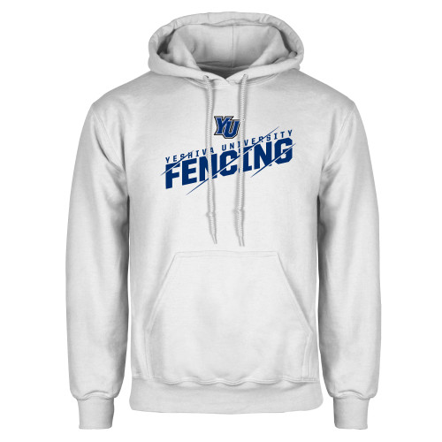 White Fleece Hoodie - Yeshiva University Fencing Slashed