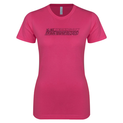  Next Level Womens Fuchsia Boyfriend Tee - Yeshiva University Maccabees Hot Pink Glitter