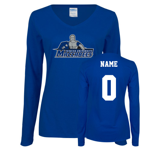  Womens Royal Long Sleeve V Neck Tee  - Primary Logo