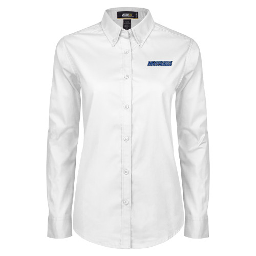  Womens White Twill Button Down Long Sleeve - Yeshiva University Maccabees