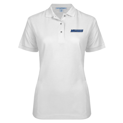  Womens Silk Touch White Pique Polo - Yeshiva University Maccabees