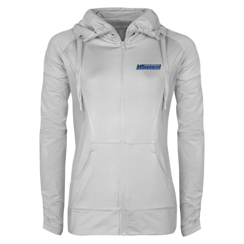  Womens White Sport Wick Stretch Full Zip Jacket - Yeshiva University Maccabees